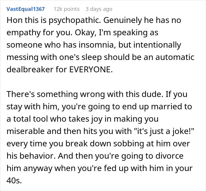 Alt text: Reddit comment discussing a woman finding a hidden device planted by her boyfriend as a prank causing emotional distress.