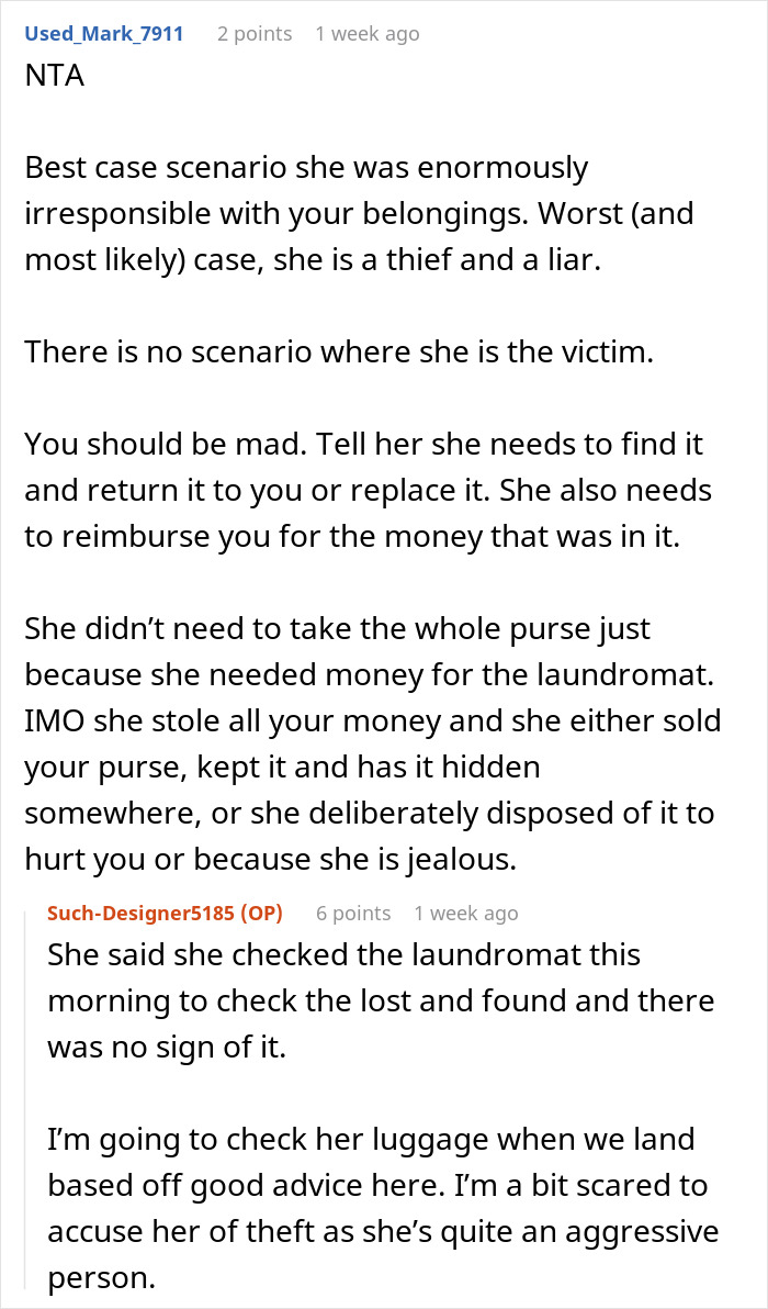 Reddit discussion about woman ending 15-year friendship after a purse incident involving theft and jealousy accusations.