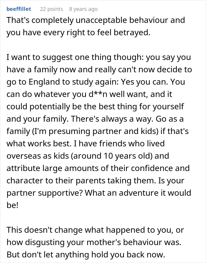 Screenshot of a Reddit comment discussing studying abroad, family support, and overcoming barriers to study overseas. Screenshot of a Reddit comment discussing studying abroad, family support, and overcoming barriers to study overseas.