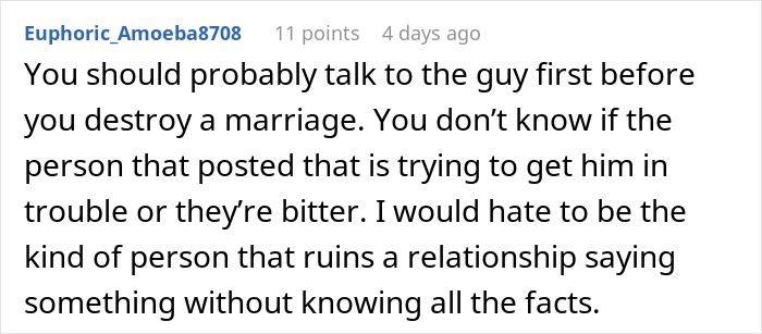 Comment warning about potential relationship issues involving a friend&rsquo;s husband dating the same guy, urging caution.