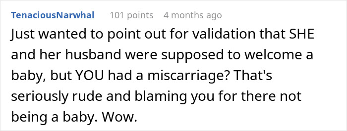 Screenshot of a Reddit comment discussing a woman calling out her mother-in-law for hijacking pregnancy.