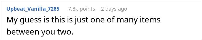 Comment text on a social media post discussing a husband&rsquo;s ultimatum about plastic surgery and relationship issues.