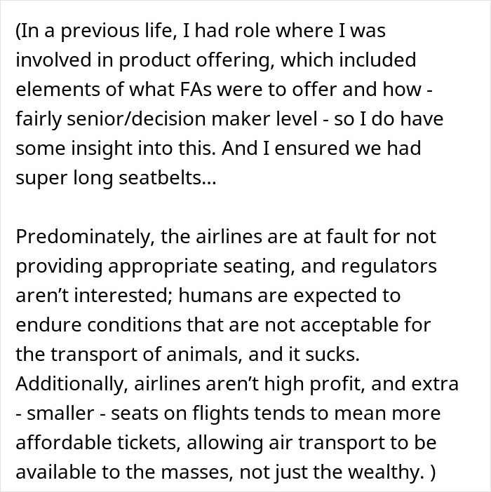 Flight attendant questions if not offering an overweight woman a seatbelt extender was the right decision. Flight attendant questions if not offering an overweight woman a seatbelt extender was the right decision.