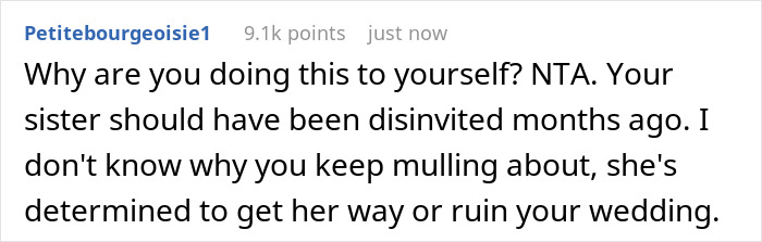 Text conversation discussing a bride refusing mom's hubby to walk her down the aisle and conflict with sister.