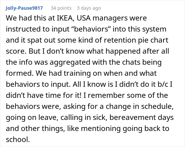 Comment discussing corporate spying on staff behaviors at work and how managers tracked employee actions.