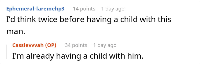 Screenshot of an online conversation where a commenter questions having a child with a man causing upset over baby naming. Screenshot of an online conversation where a commenter questions having a child with a man causing upset over baby naming.