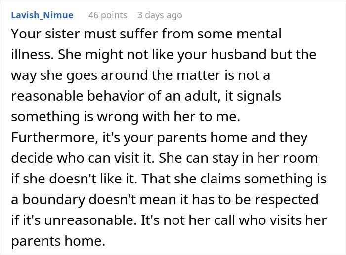 Comment discussing a woman forbidding her brother-in-law from talking to her despite seeing her nephew less, without explanation.