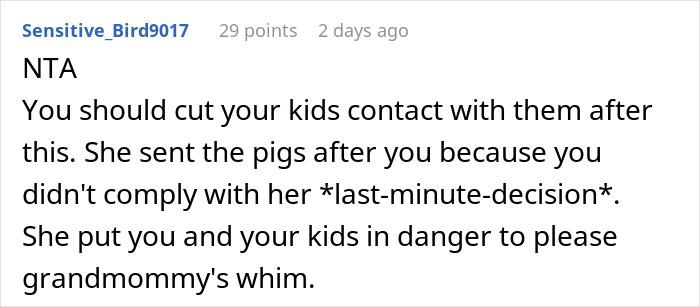 Comment discussing a woman showing up at her ex-daughter-in-law’s doorstep unannounced and calling the cops. Comment discussing a woman showing up at her ex-daughter-in-law’s doorstep unannounced and calling the cops.