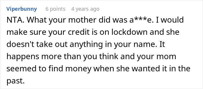 Screenshot of a Reddit comment discussing siblings who take care and refuse support to their mother.