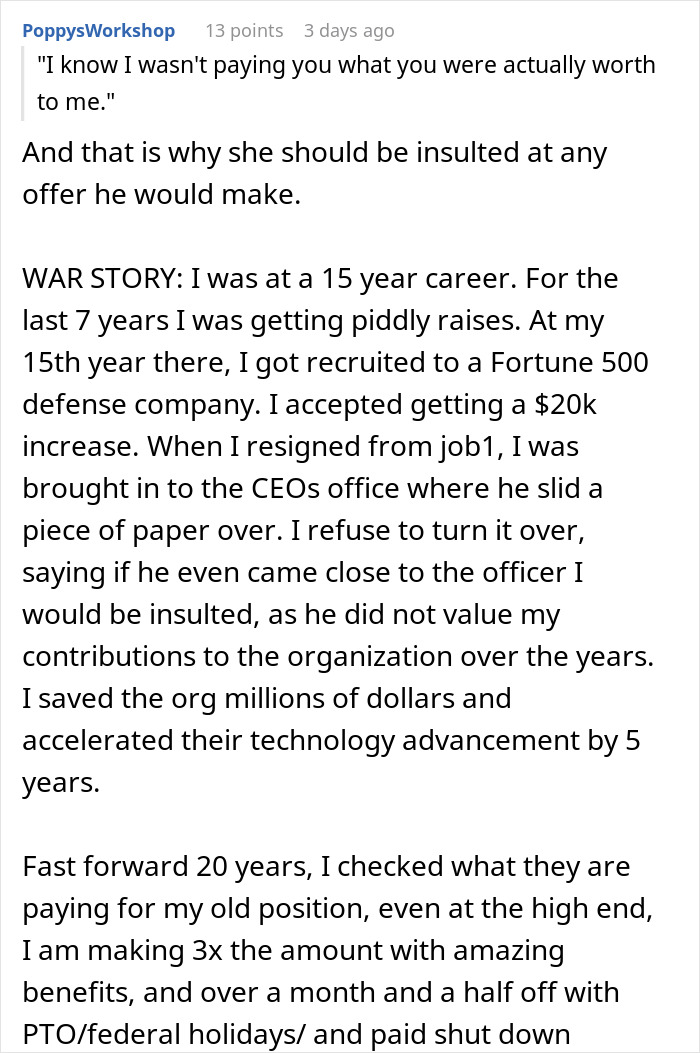 Comment discussing a career growth story and the boss’s meltdown after quitting a long-term job. Comment discussing a career growth story and the boss’s meltdown after quitting a long-term job.