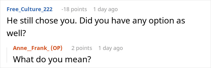Conversation screenshot showing a woman learning she was her husband's second choice and discussing feelings of being backup. Conversation screenshot showing a woman learning she was her husband's second choice and discussing feelings of being backup.