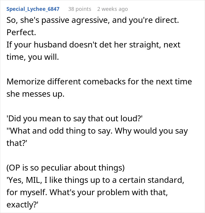 Reddit comment advice on handling passive aggressive MIL and years of rude comments from husband&rsquo;s perspective.