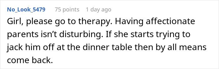 Screenshot of an online comment discussing discomfort with boyfriend being affectionate with his mom, questioning overthinking.