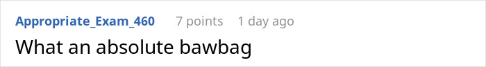 Image of a text comment reading What an absolute bawbag in a casual online discussion.