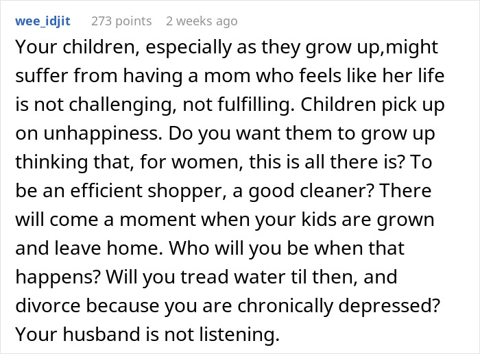 Alt text: A hurt working mom expressing feelings of unhappiness and frustration with an ignorant husband who is not listening.