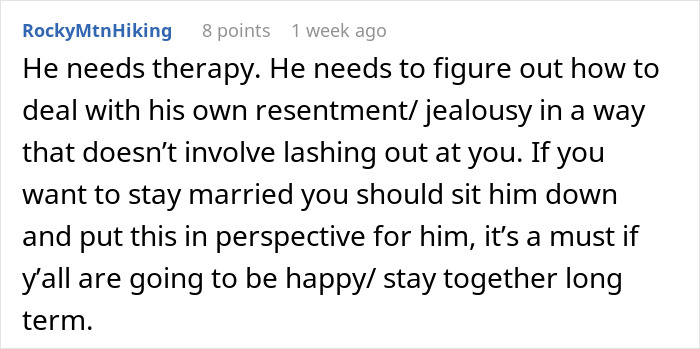 Comment discussing a man who hates how easy everything comes to his wife and wants her to suffer due to resentment. Comment discussing a man who hates how easy everything comes to his wife and wants her to suffer due to resentment.