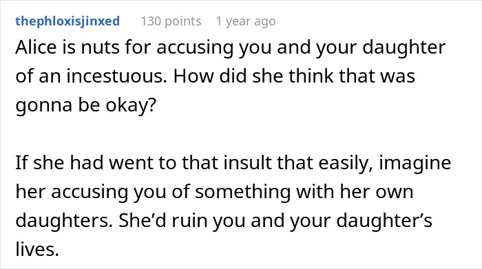 Comment text defending a man who chooses his daughter over his fianc&eacute;e in a family conflict discussion.