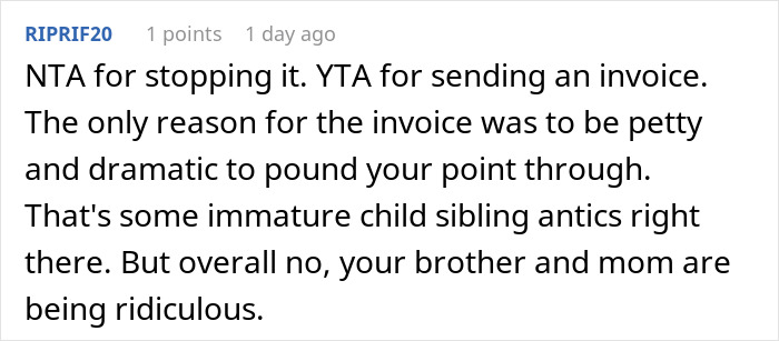 Comment on Reddit discussing sibling drama after woman shuts down brother&rsquo;s proposal at her baby shower.
