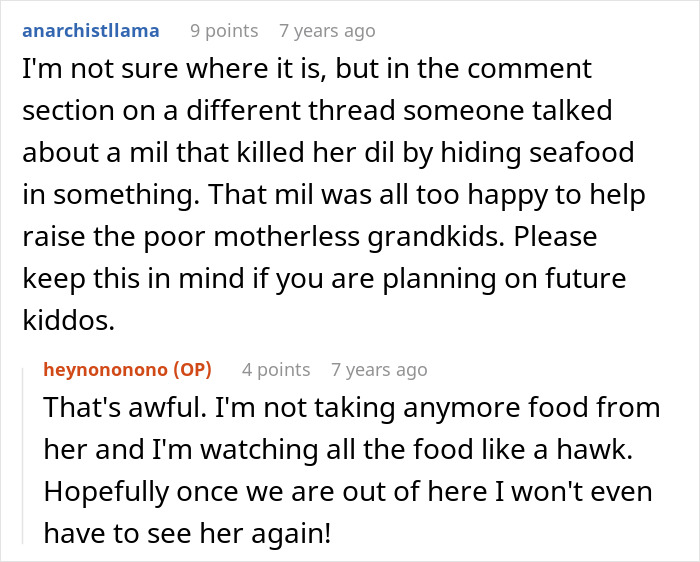 Text conversation about a woman ending up in the ER from anaphylactic shock caused by her MIL who shows zero remorse.