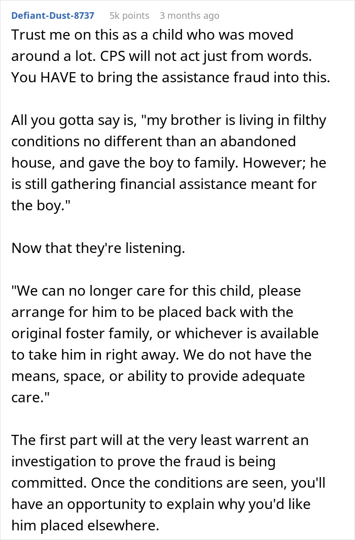 Reddit comment discussing child protective services and financial assistance fraud in cases of single mom abandoning toddler.