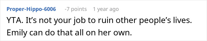 Screenshot of an online comment discussing a woman unable to hold a friend&rsquo;s heavy secret before a wedding.