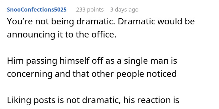 Screenshot of a Reddit comment discussing a man&rsquo;s worries about petty drama impacting his job and marriage.