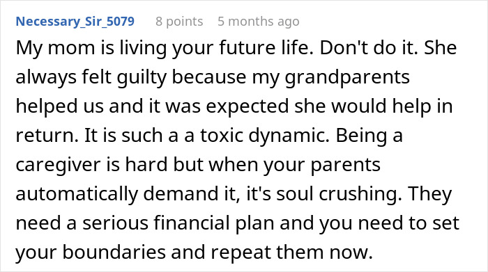 Comment about toxic family dynamics and the need for a mom retirement plan and financial boundaries.