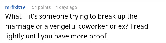 Comment discussing concerns about a friend&rsquo;s husband dating the same guy and caution with unproven suspicions.