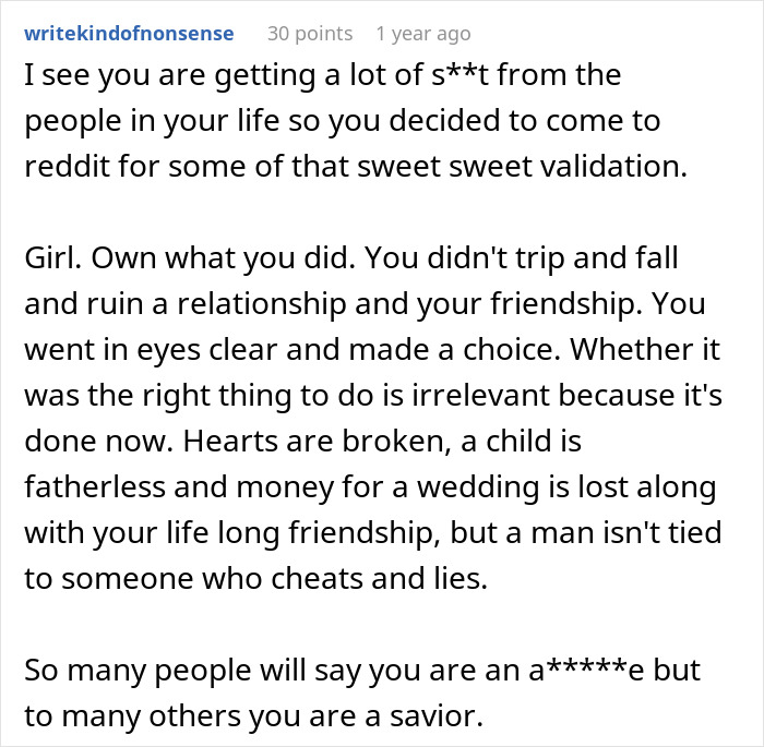 Woman can't hold friend's heavy secret, confides in fianc&eacute; moments before wedding, causing tension and broken trust.