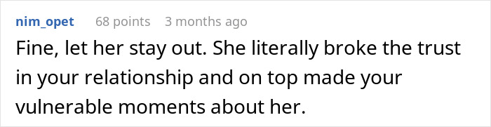 Comment text about a woman eavesdropping on boyfriend’s therapy session, expressing anger and broken trust. Comment text about a woman eavesdropping on boyfriend’s therapy session, expressing anger and broken trust.