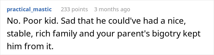 Comment text on a black background expressing sadness about a single mom abandoning toddler and parents trying to restart life.