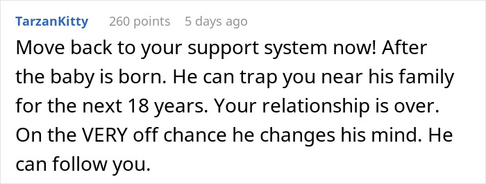 Comment advising a pregnant wife to move back to her support system after husband says he&rsquo;s not in love.