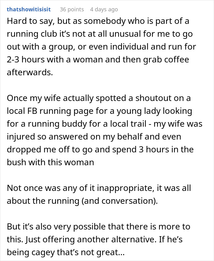 Alt text: Man running outdoors with a woman, highlighting boundaries after husband goes running with divorced mom.