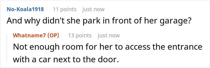 Screenshot of an online discussion about a man towing neighbor&rsquo;s car for always blocking his parking spot.