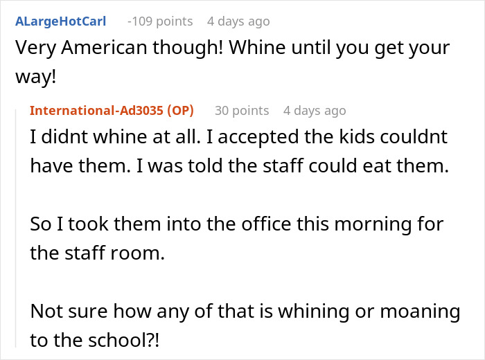 Comment thread discussing a mom spending hours baking cupcakes for her son’s birthday and the school’s unexpected reaction. Comment thread discussing a mom spending hours baking cupcakes for her son’s birthday and the school’s unexpected reaction.