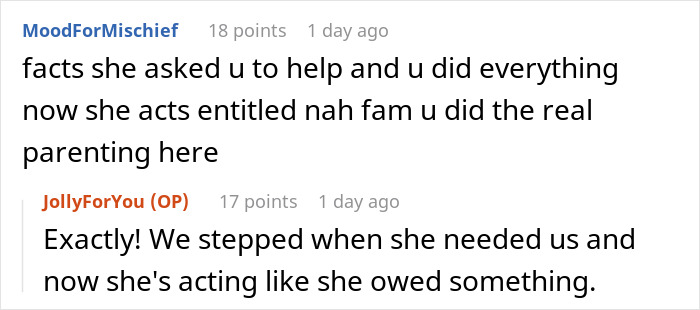 Reddit comments discussing parenting and entitlement after a mom gives her baby up and wants it back years later.