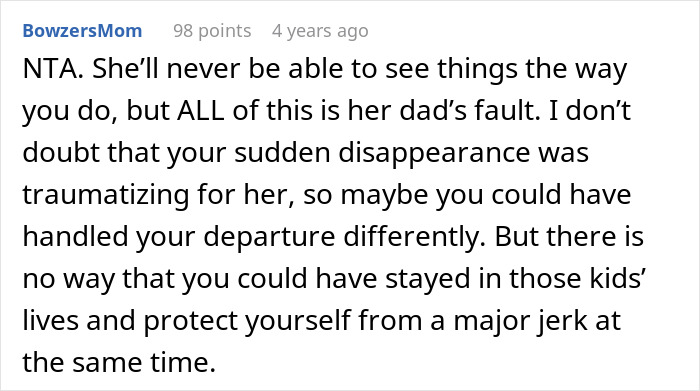Comment excerpt discussing woman accused of abandoning husband’s kids after secretly leaving toxic marriage. Comment excerpt discussing woman accused of abandoning husband’s kids after secretly leaving toxic marriage.