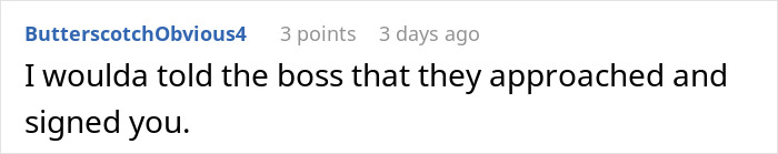 Comment text on a white background, discussing a reaction to an employee laid off and poaching a company&rsquo;s biggest client.