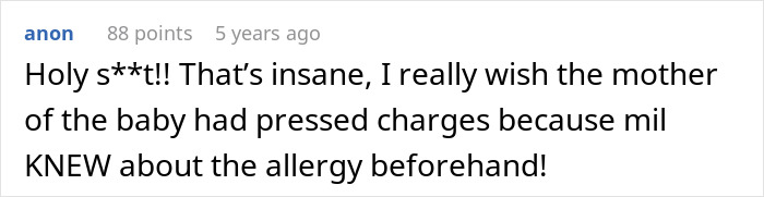 Comment expressing shock about MIL ignoring child's severe allergy despite knowing beforehand, leading to emergency room visit.