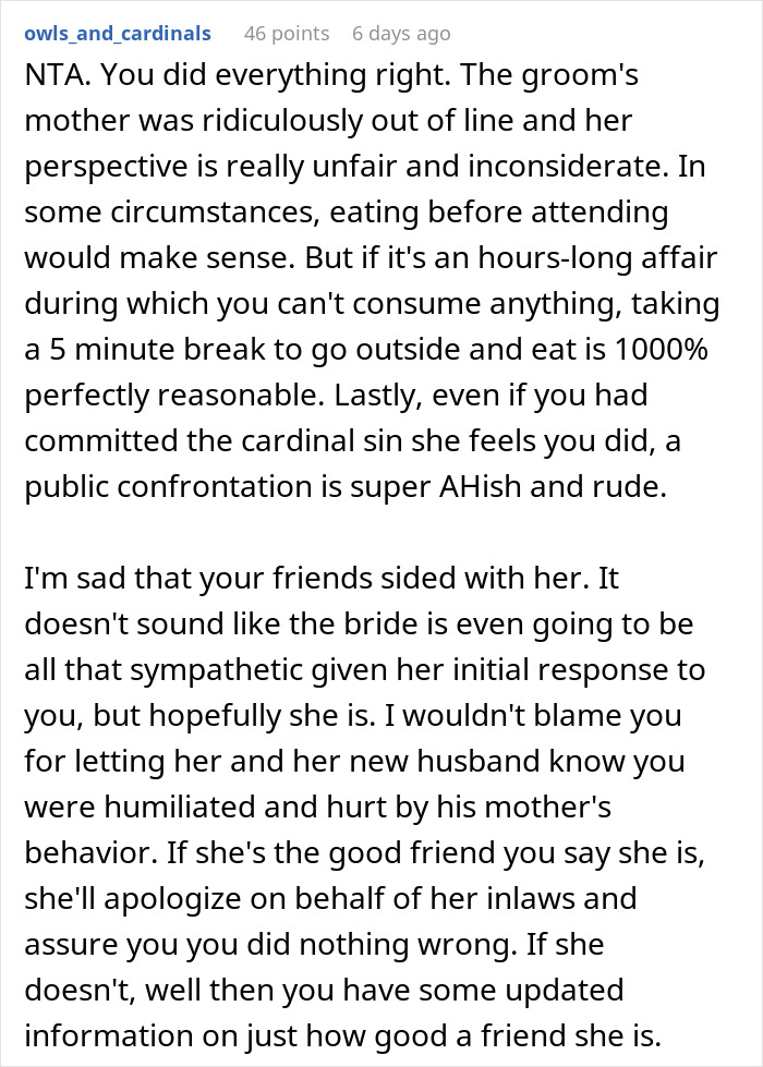 Text post discussing drama when a couple can't accommodate a friend's diet at a wedding, causing conflict.