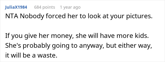 Screenshot of an online comment discussing a woman rejecting sister’s hints for money amid family struggles and Ibiza photos. Screenshot of an online comment discussing a woman rejecting sister’s hints for money amid family struggles and Ibiza photos.
