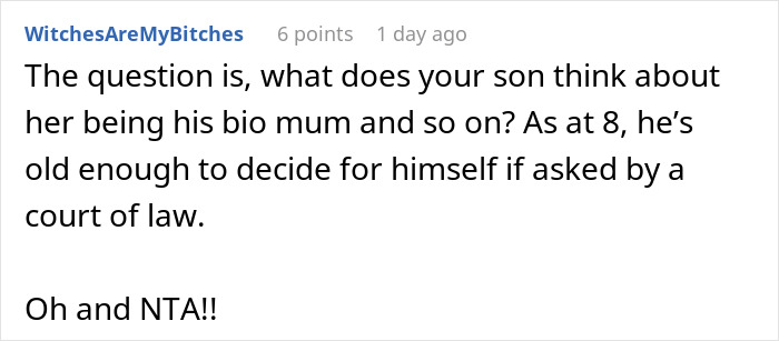 Alt text: Online comment discussing a mom giving her baby up and wanting the child back after eight years.