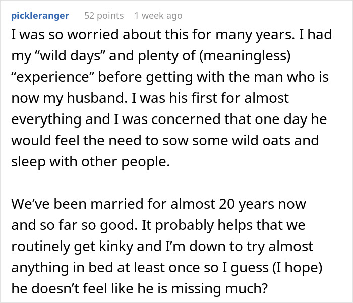 Commenter shares concerns about intimacy boundaries and marriage longevity in a discussion about predicting divorce risks.