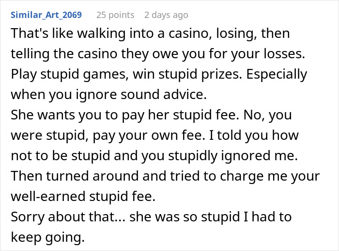 Comment on a forum post discussing a woman refusing to pay &pound;2,300 after a baby breaks a friend&rsquo;s iPhone and Gucci sunglasses.