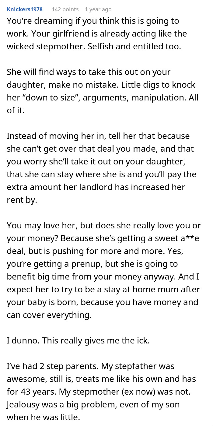 Comment discussing a man defending his daughter&rsquo;s room from fianc&eacute;e and choosing her over their future together.