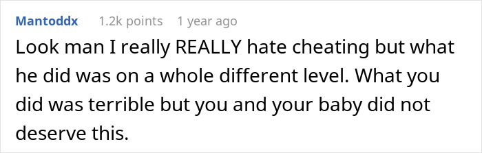 Screenshot of an online comment discussing a husband coercing wife into pregnancy as punishment for cheating.