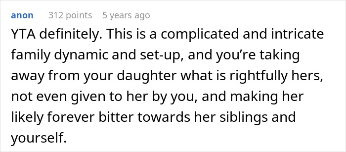 Comment discussing unfair family dynamics as mom tells daughter she can&rsquo;t buy items deemed too expensive for sibling fairness