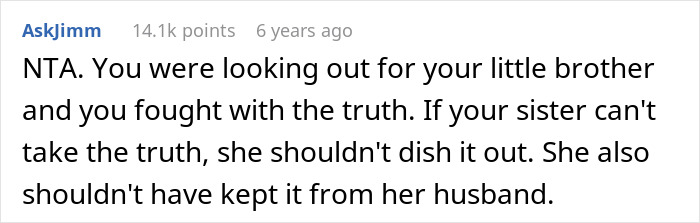 Screenshot of an online comment discussing eldest sister’s promiscuous past revealed after mocking youngest brother for virginity. Screenshot of an online comment discussing eldest sister’s promiscuous past revealed after mocking youngest brother for virginity.