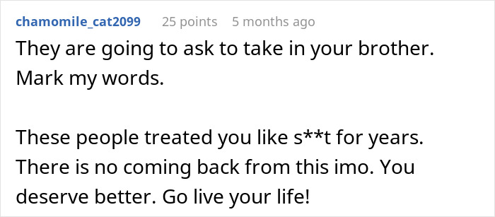 Comment discussing family conflict and advice to live a better life after being treated poorly by relatives
