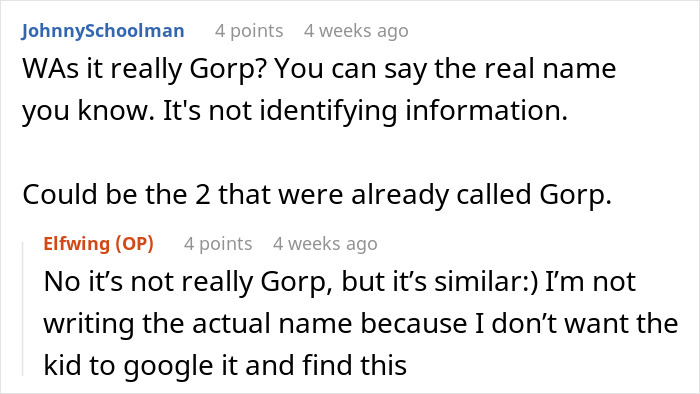 Screenshot of an online discussion where bored teens share unusual baby-naming ideas on a popular website.